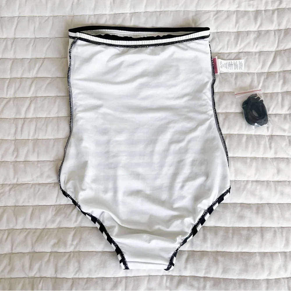 Kate Spade Striped off white/black swimsuit one piece sz XS